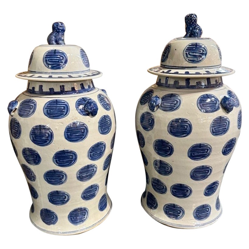 Vintage Vasen aus blauem und weißem Porzellan im Angebot