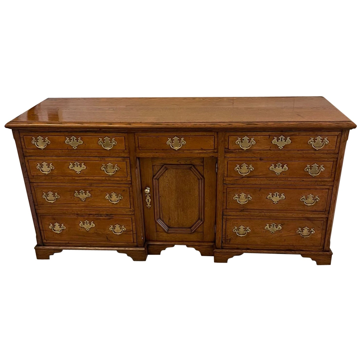 Antique 18th Century Quality Oak Dresser Base with Original Brass Handle  For Sale