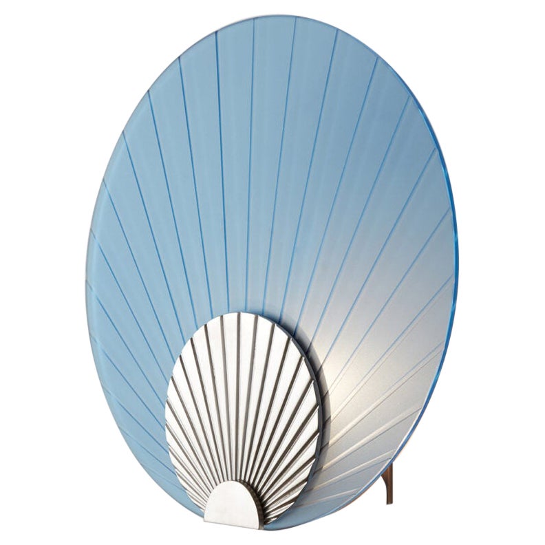 Maiko Indigo Glass And Brushed Stainless Steel Wall Mounted Lamp by Carla Baz For Sale