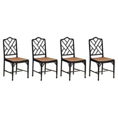 Set di 4 sedie Mc Guire 1970 in rattan laccato nero e paglia di Vienna