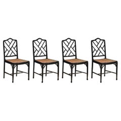 Set of 4 Mc Guire 1970 chairs in black lacquered Rattan and Vienna straw