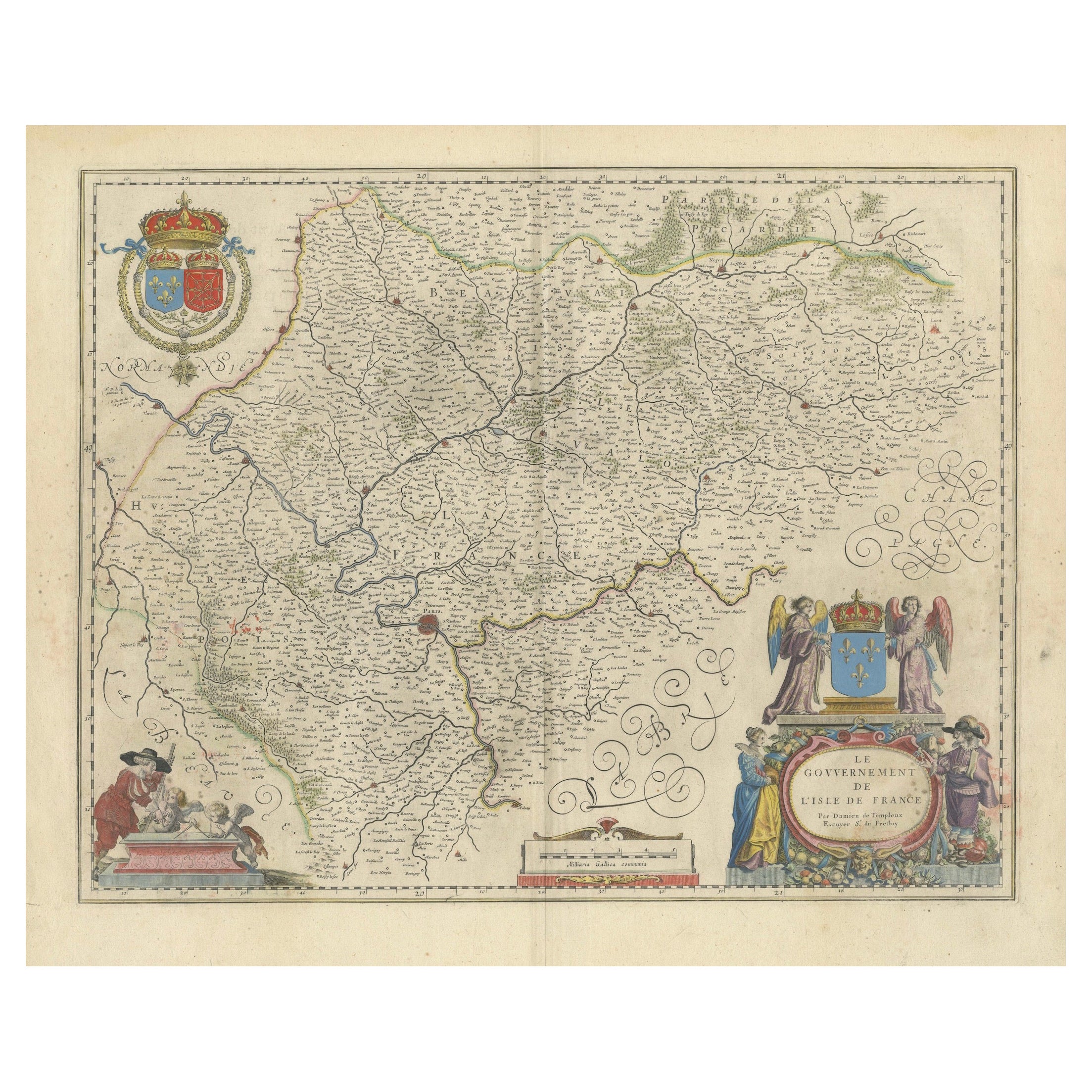 Die Kartierung des Herzens von Frankreich: Willem Blaeus Île-de-France aus dem 17. Jahrhundert, ca. 1650 im Angebot