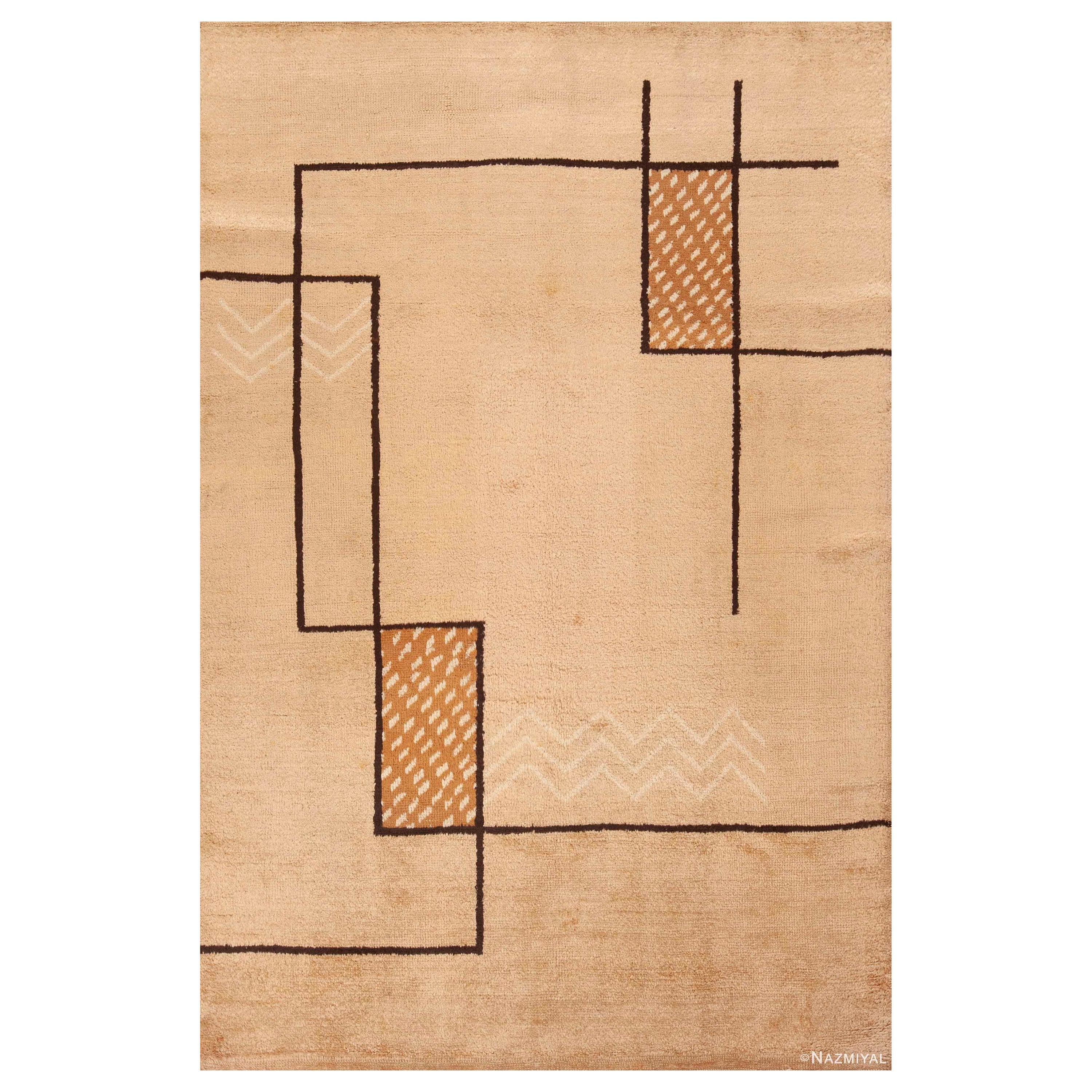 Beautifully Geometric Antique Minimalist French Art Deco Area Rug 6'5" x 9'8" For Sale