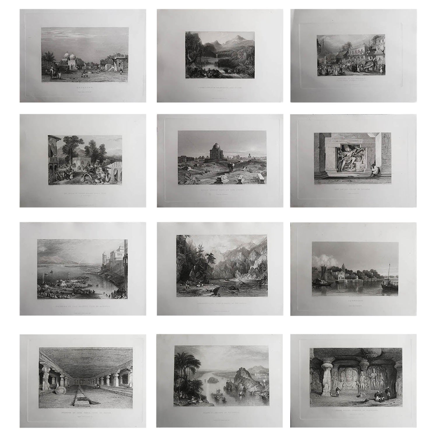 Ensemble de 12 gravures anciennes originales de l'Inde, vers 1830 en vente