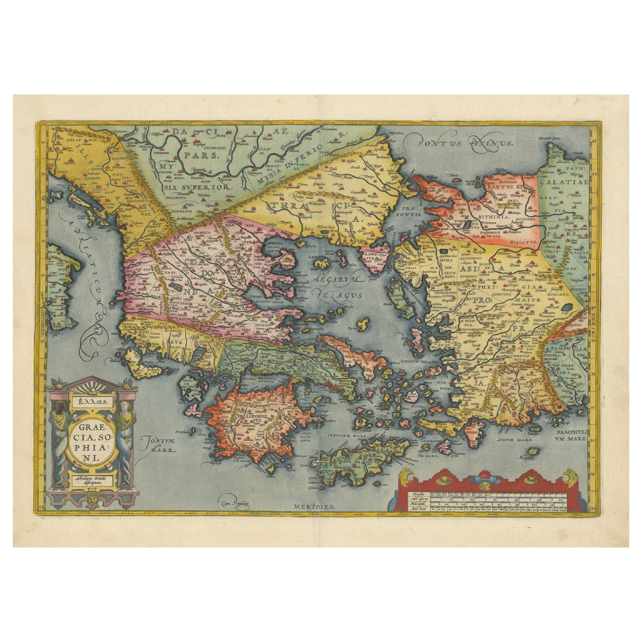 Carte ancienne de la Grèce du théâtre Orbis Terrarum d'Orlélius, 1595