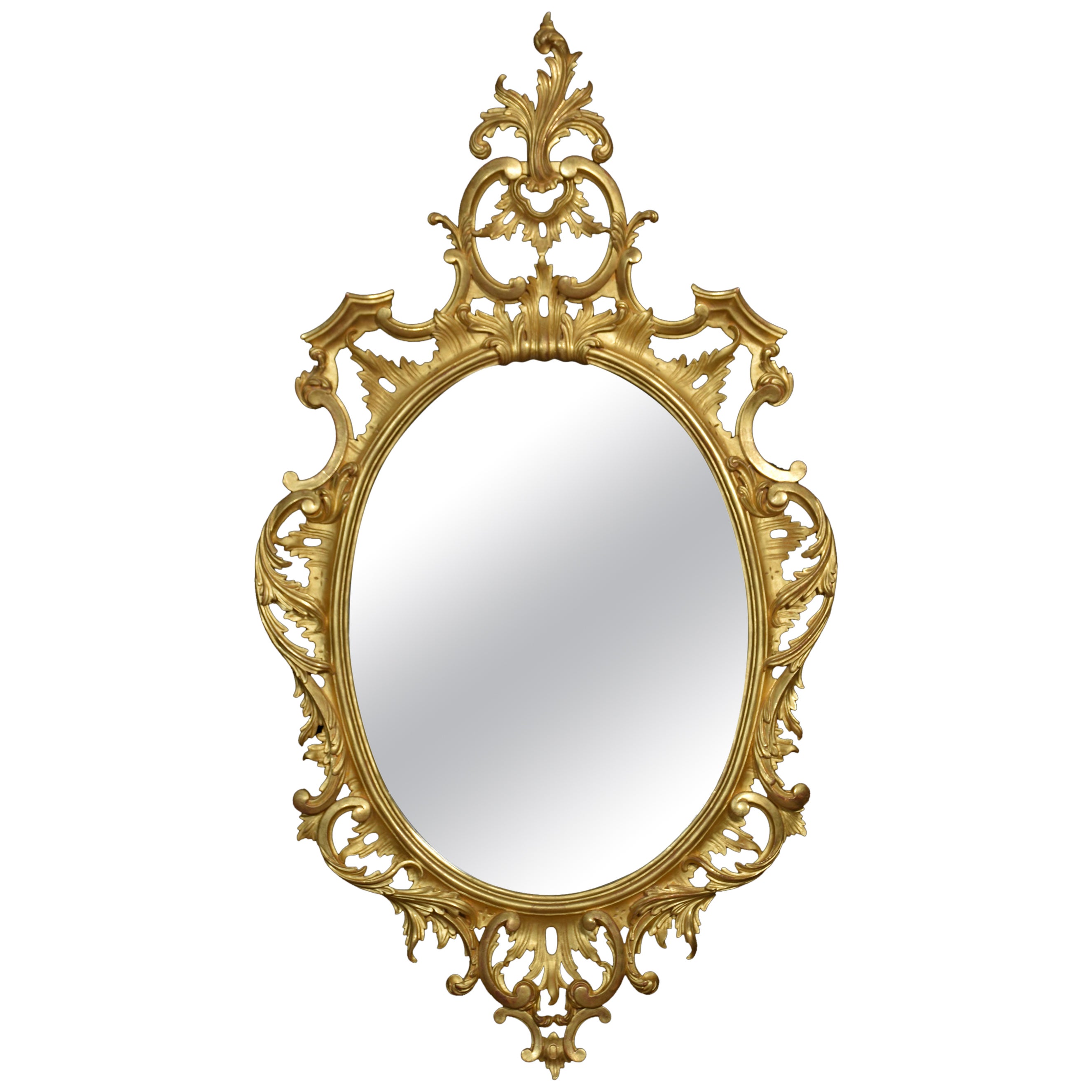 Carved gilt-wood oval wall mirror For Sale