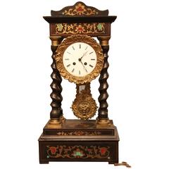 French Empire Style Brass Inlaid Portico Clock, circa 1880