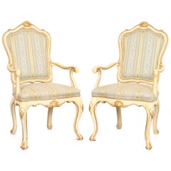 Karges French Rococo Louis XV Cream Lacquered and Gold Gilt Fauteuils, Pair