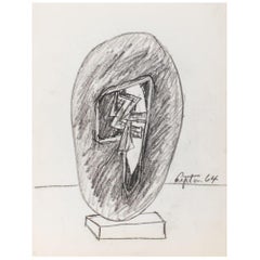 Vintage Seymour Lipton Sculpture Study Sketch, 1964