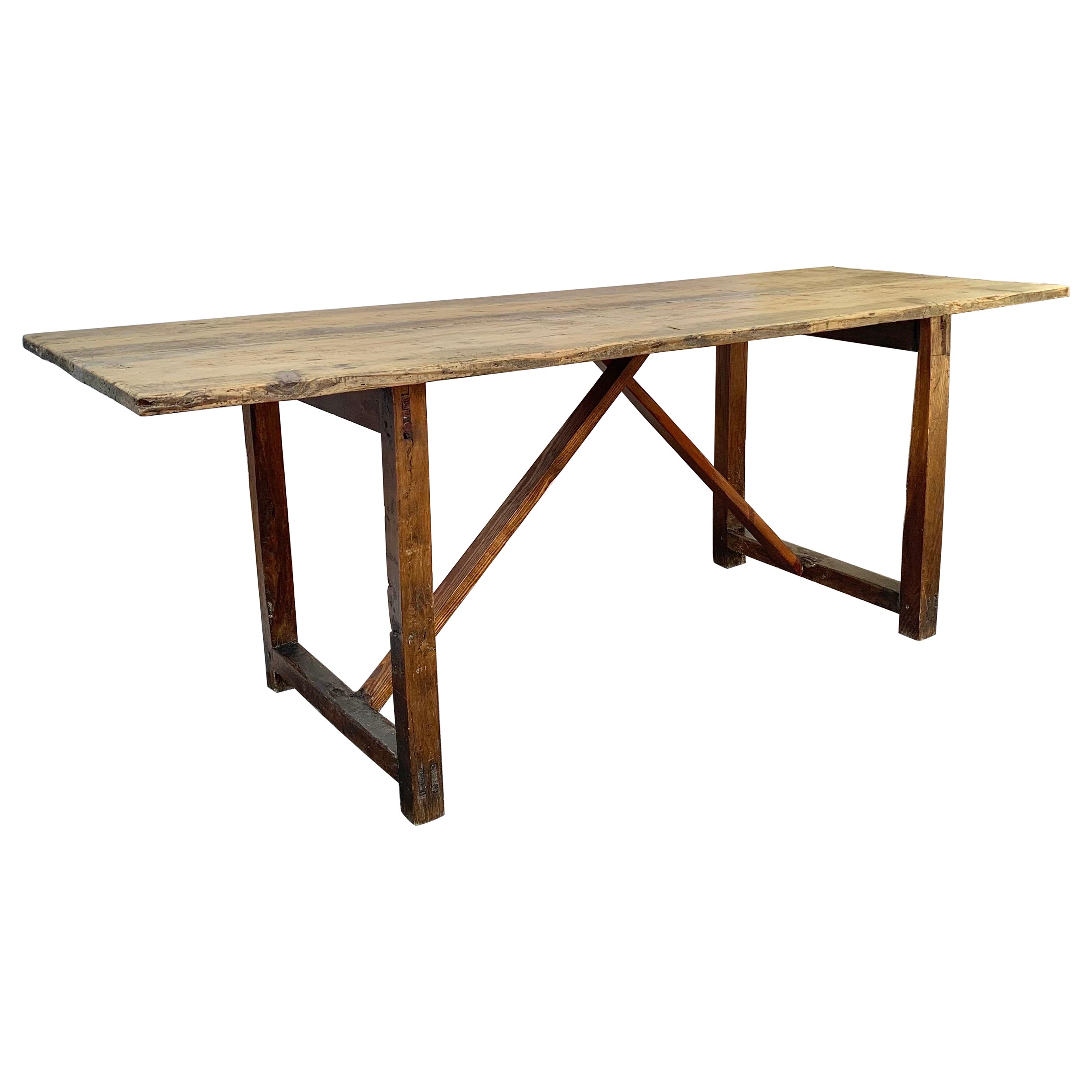 Early 20th Century French Pine Trestle Table