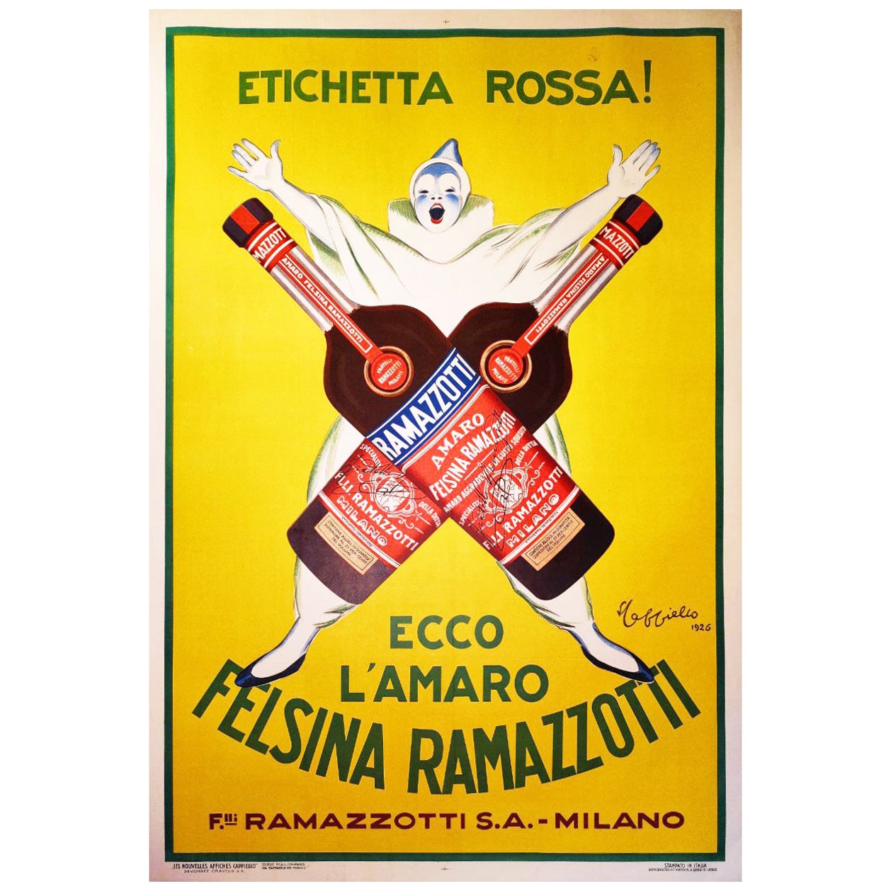 Felsina Ramazzotti 1926 Italian Alcohol Advertising Poster, Leonetto C For Sale