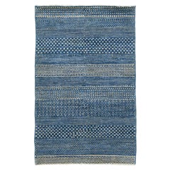 Blue Modern Afghan Wool Rug with Geometric Pattern