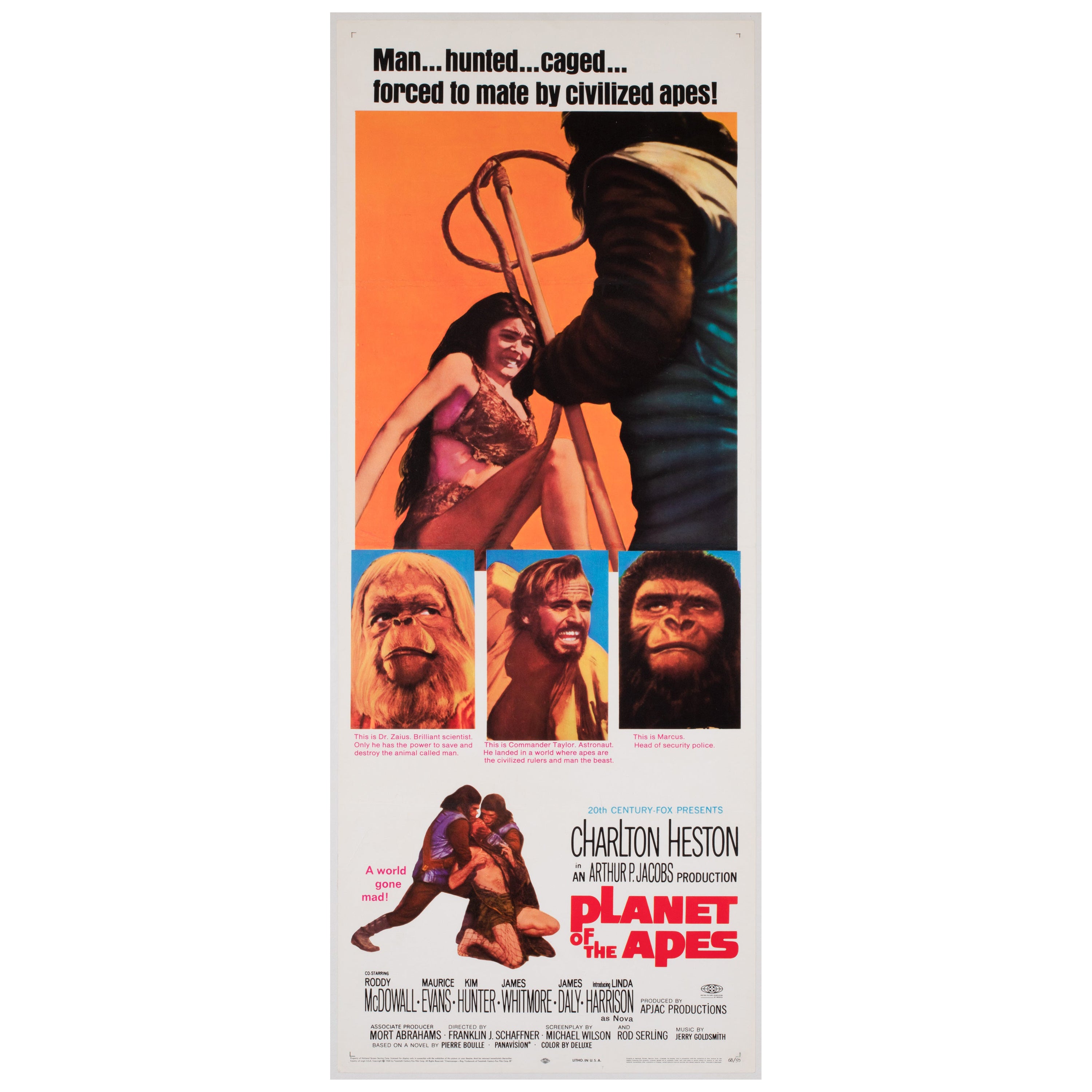 Planet of the Apes' 1968 US Insert Film Movie Poster en vente