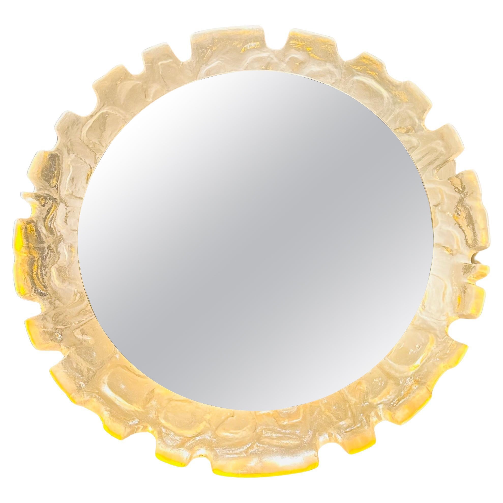 1960s German Erco Illuminated Lucite Yellow Glow Mirrored Glass Wall Mirror For Sale