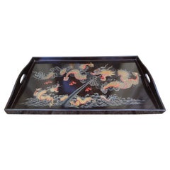 Used Chinese Lacquer Tray With Dragons