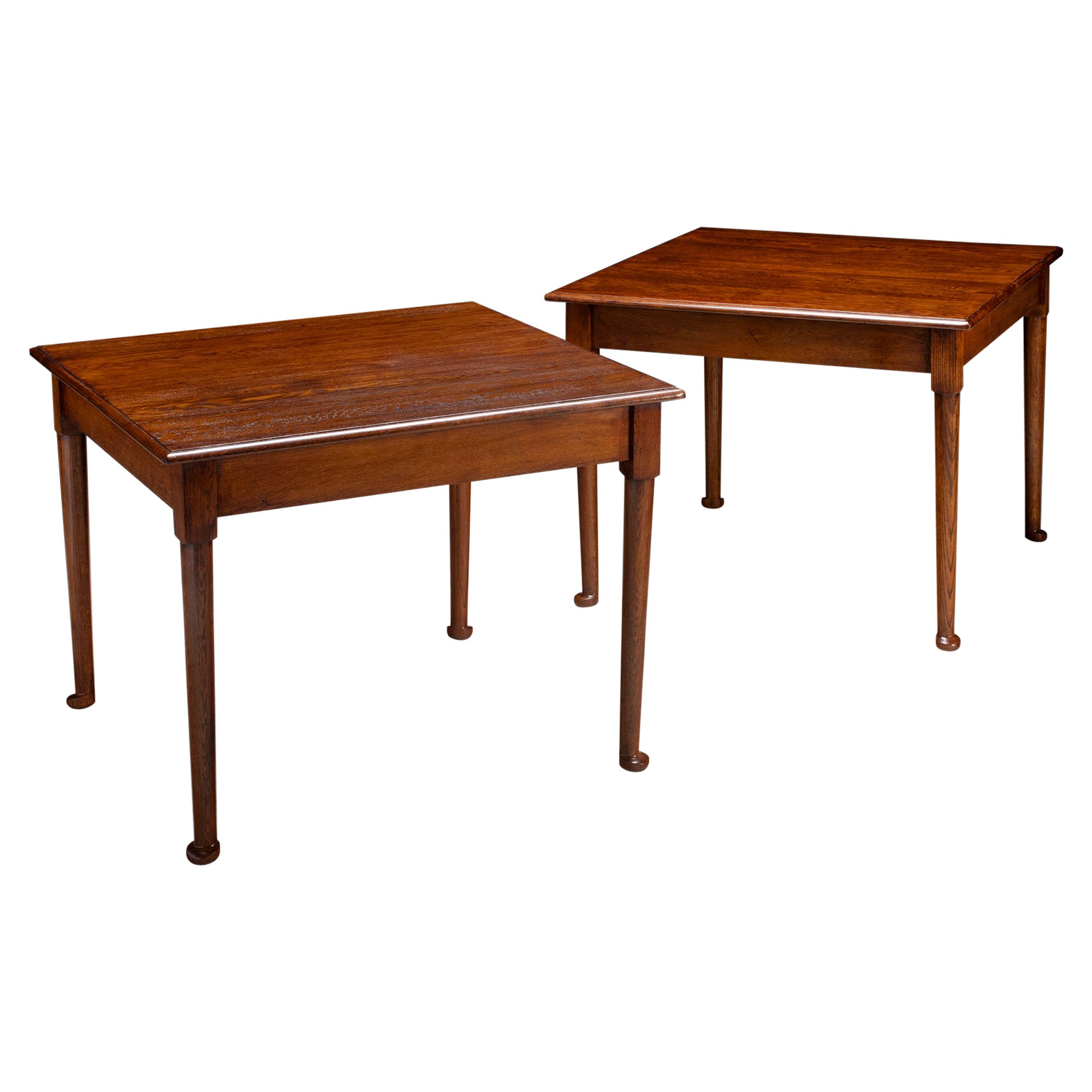 Tables Pair 99cm 39" Square Center Side Writing Gaming Elm 19Century Classical For Sale