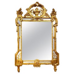 1780s Louis XVI Pareclose Giltwood Mirror with Ornate Crest