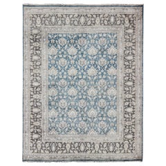 Tabriz Rug with All-Over Design in Blue, Gray and Brown by Keivan Woven Arts 