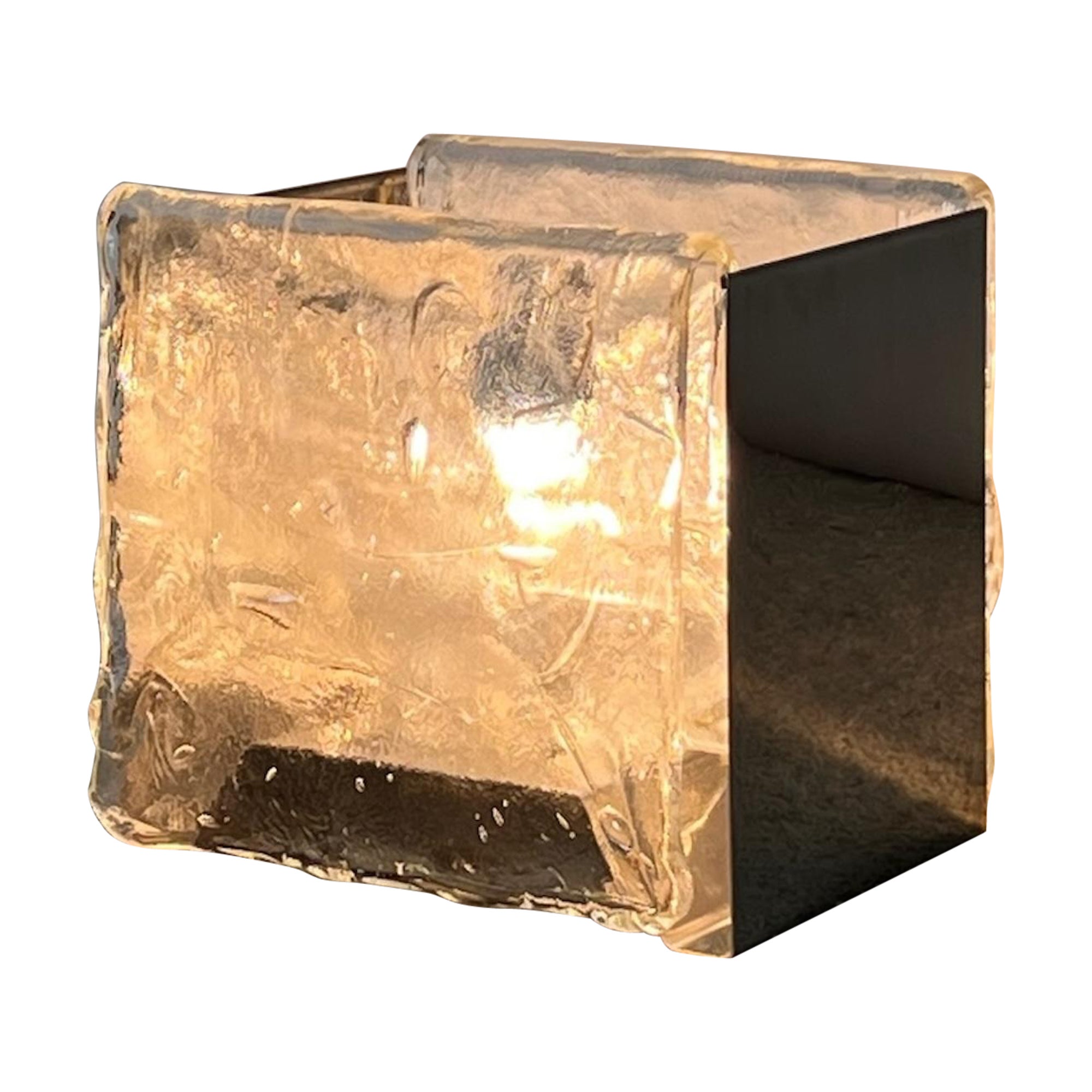 Large Murano Ice Frosted Glass Cubic Lamp, Mazzega 1970s  
