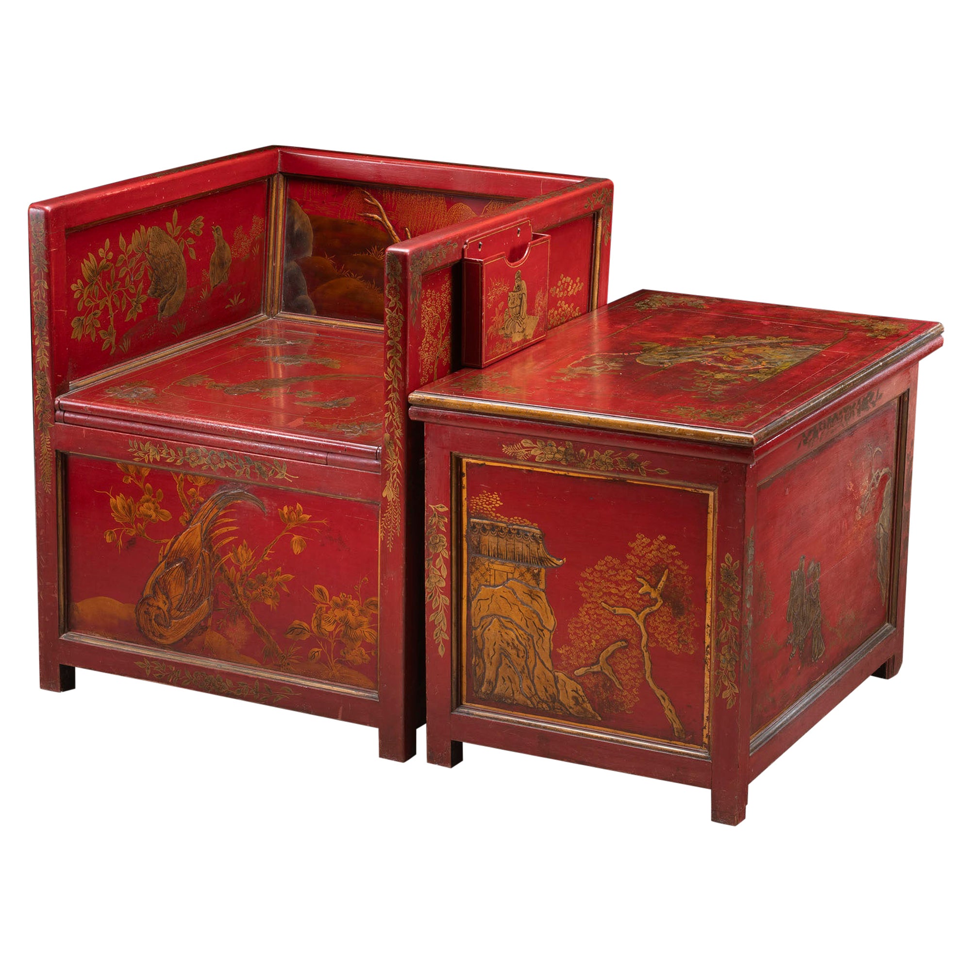 WaterCloset Commode Armchair Table Red Lacquer Alnwick Castle DukeNorthumberland For Sale