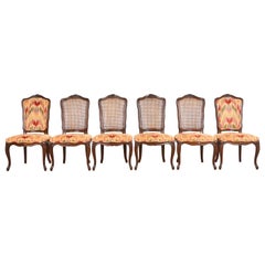 Used Kindel Furniture French Provincial Louis XV Walnut Cane Back Dining Chairs