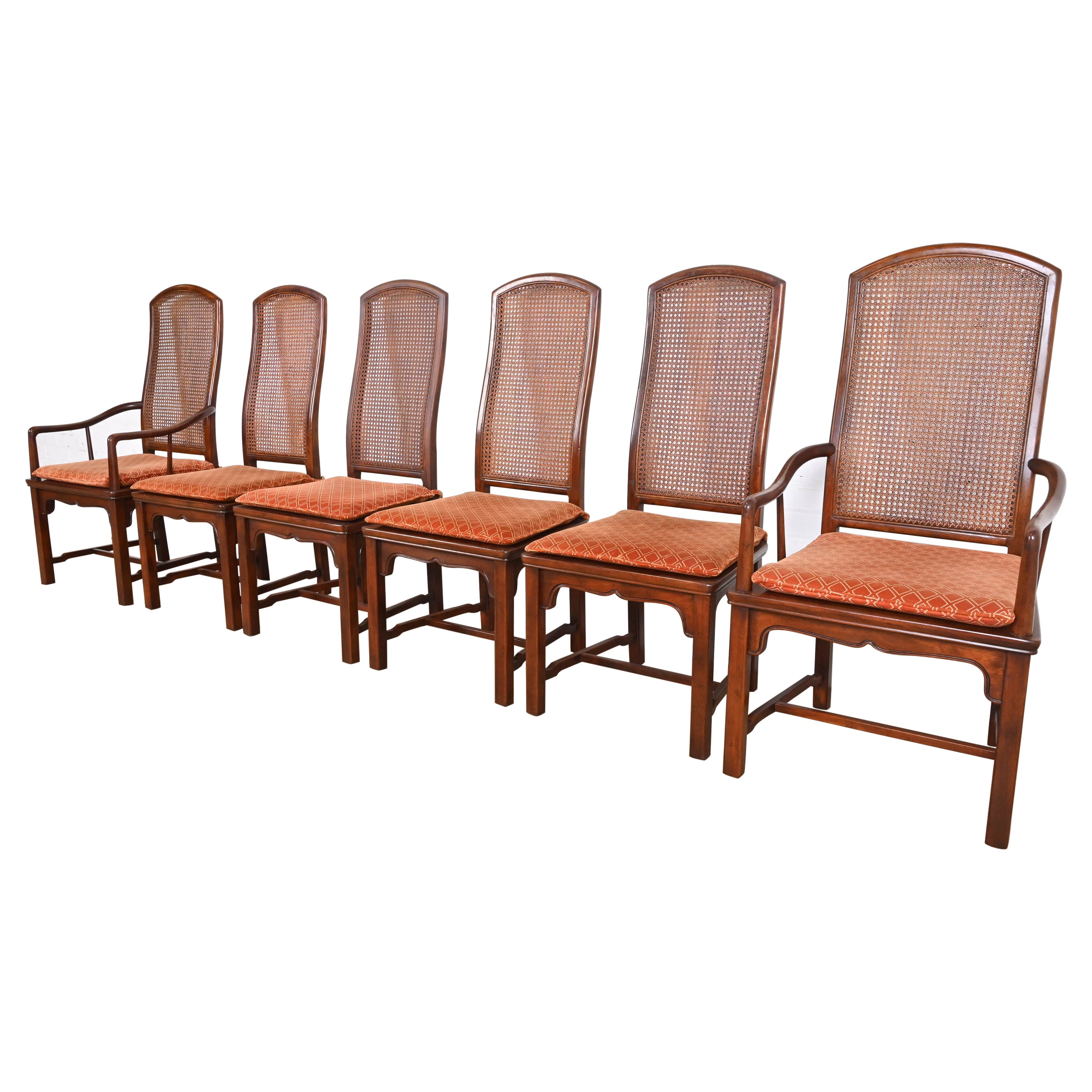 Henredon Hollywood Regency Chinoiserie Sculpted Mahogany Dining Chairs, Set of 6 For Sale