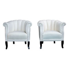 Pair of Antique Swedish Art Deco Barrel Club Chairs