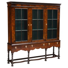 Cabinet Glazed Bookcase Display Stand Walnut Baroque Antiquarian Barley