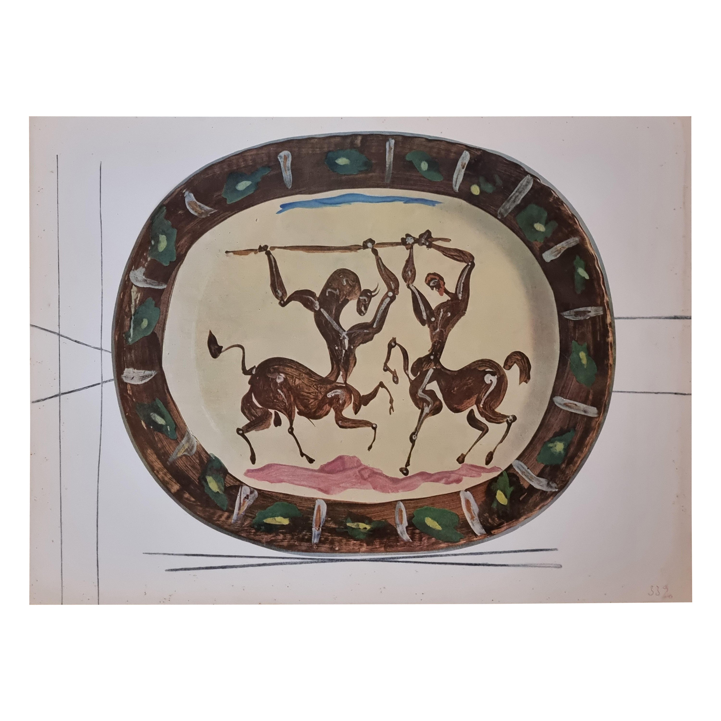 Albert Skira Gravure de la bataille des Centaures, Assiette en céramique, "Céramiques De Picasso"