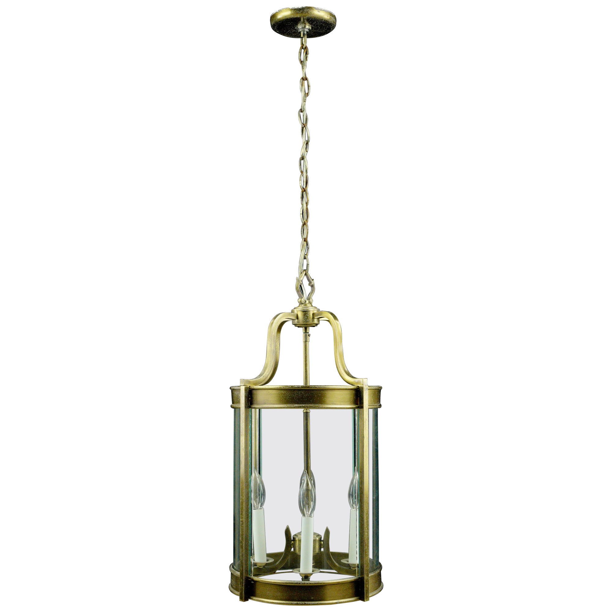 French Brass & Glass 4 Light Round Lantern Pendant Light For Sale