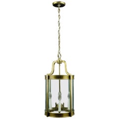 Vintage French Brass & Glass 4 Light Round Lantern Pendant Light