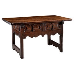 Antique Table Rent Center Writing Desk Spanish Top 1 plank Chestnut Iron Handles L56"