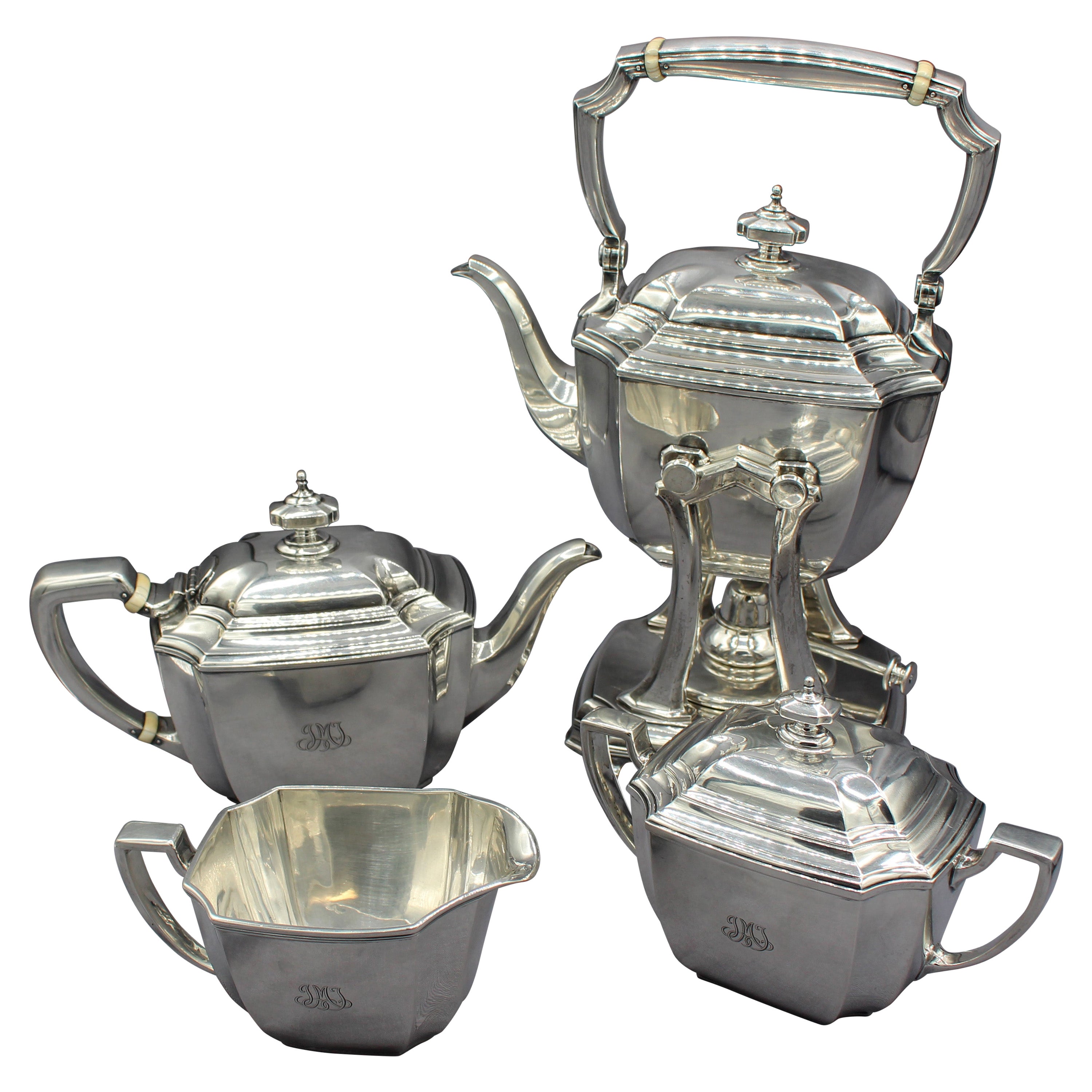c. 1920s-30s 4-Piece Sterling Silver Tea Service by Tiffany For Sale