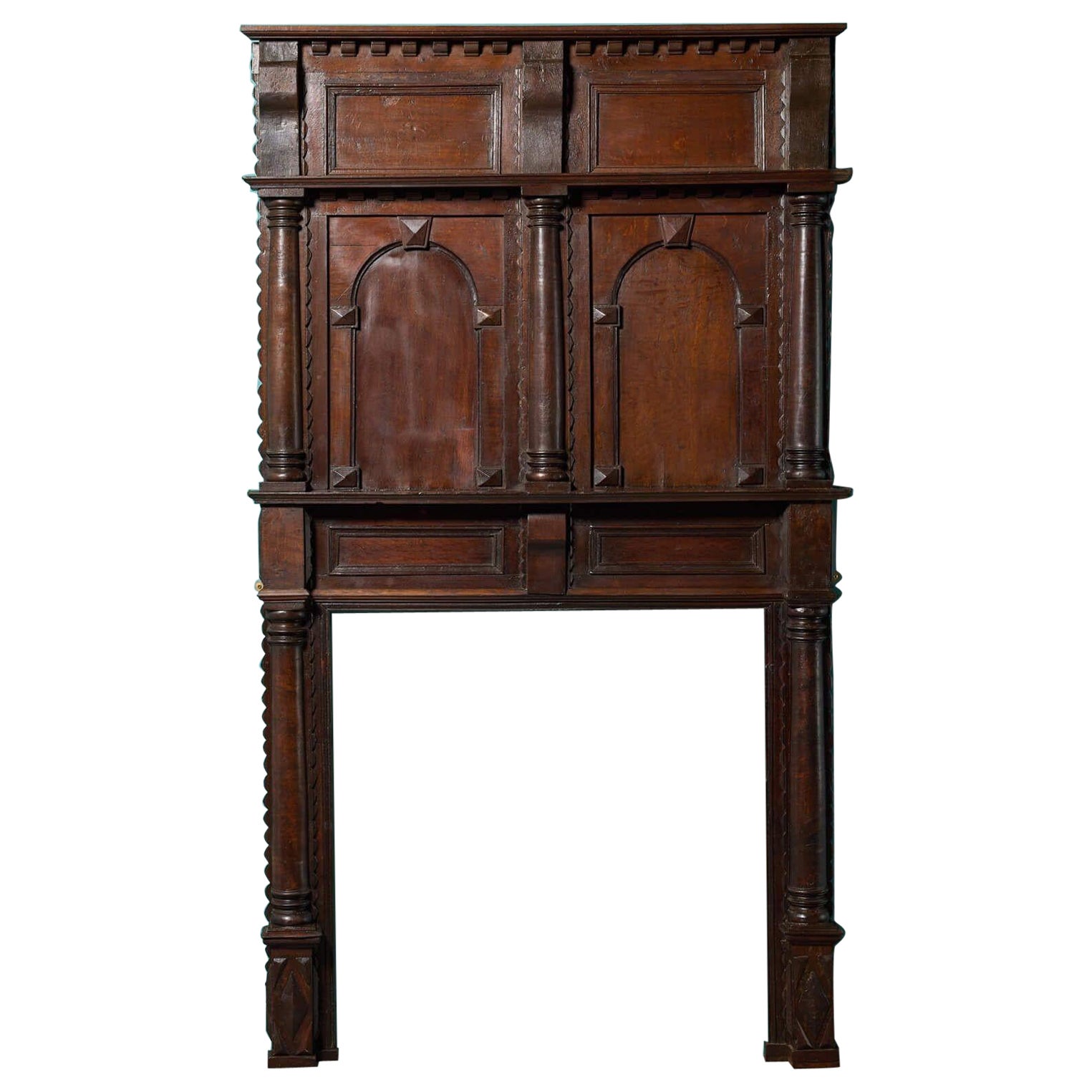 Early 17th Century Antique Oak Fire Surround with Overmantel For Sale