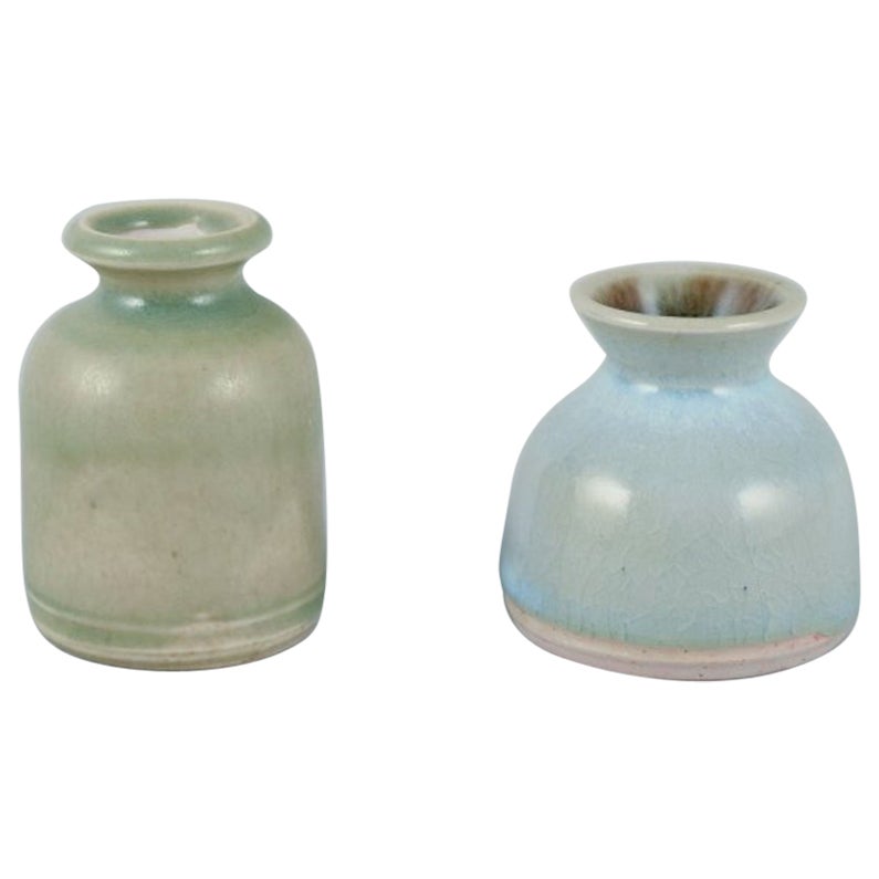 Elly Kuch and Wilhelm Kuch. Two ceramic vases in green and blue glaze. For Sale
