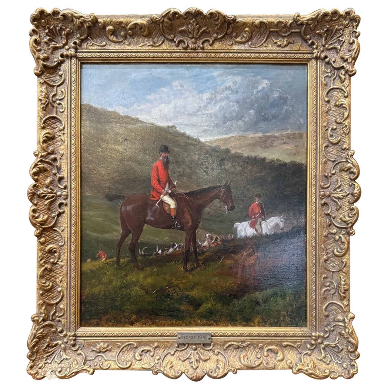 Peinture à l'huile de la fin du XIXe siècle représentant une chasse au Fox par George Earl en vente