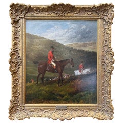 Peinture à l'huile de la fin du XIXe siècle représentant une chasse au Fox par George Earl