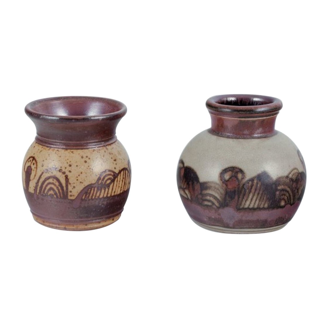 Elly Kuch and Wilhelm Kuch. Two ceramic vases in brown and sandy tones For Sale