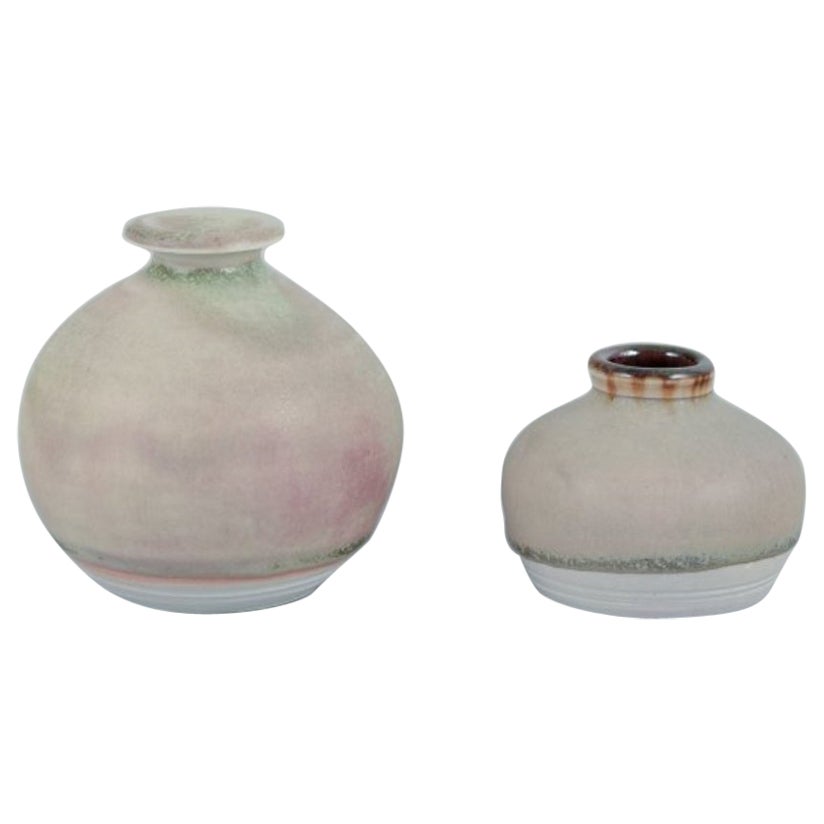 Elly Kuch and Wilhelm Kuch. Two ceramic vases with sand-colored glaze. For Sale