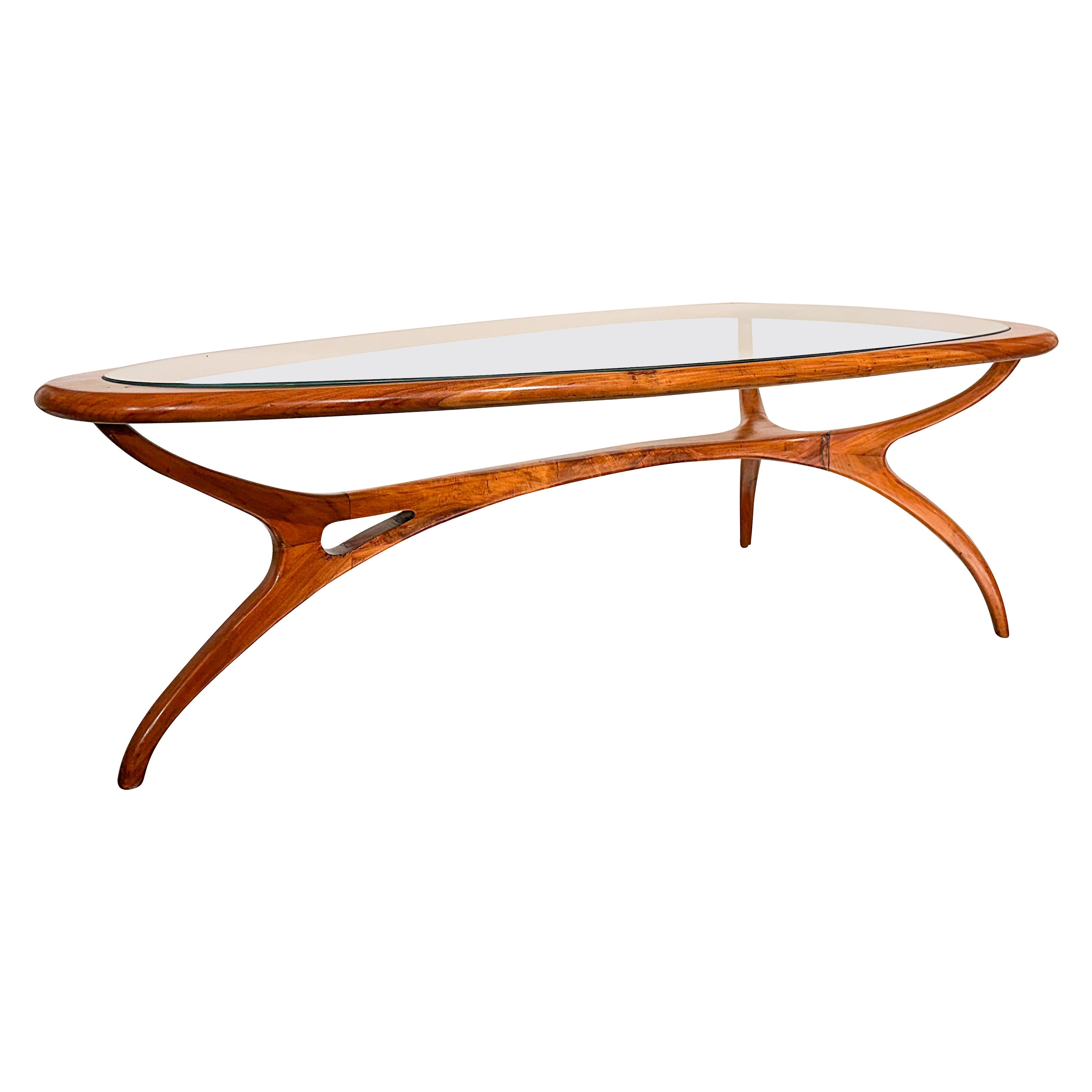 "Egg" Coffee Table in Hardwood & Glass by Giuseppe Scapinelli, 1950s Brazil For Sale