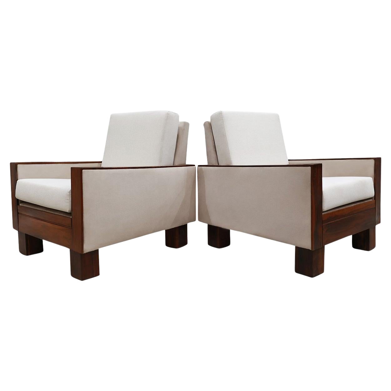 Pair of Armchairs in Hardwood and Fabric by Celina, c. 1960, Brazil For Sale