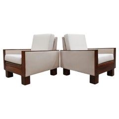 Pareja de sillones de madera y tela de Celina, c. 1960, Brasil