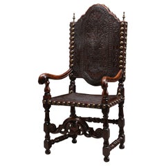 Fauteuil en noyer et cuir gaufré Dutch Coloni
