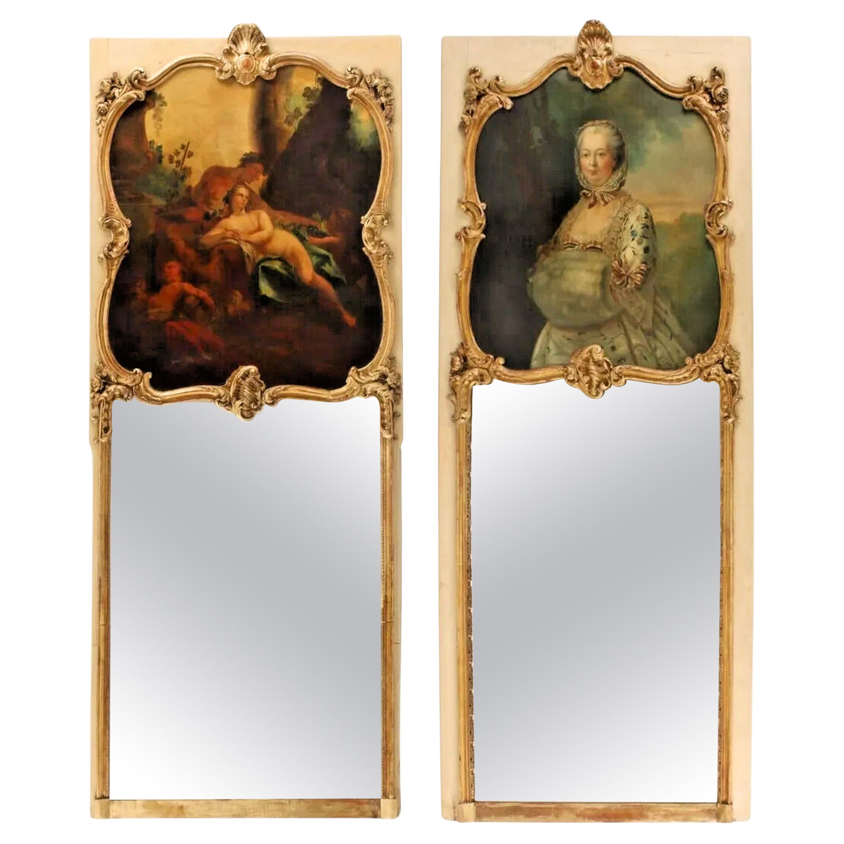 Mirrors, French Parcel Gilt & Painted Trumeau, Vintage / Antique, Set of Two!!