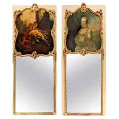 Mirrors, French Parcel Gilt & Painted Trumeau, Vintage / Antique, Set of Two!!