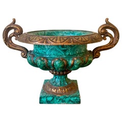 Early 20th Century Grand Tour Classical Faux Malachite Cast Iron Urn