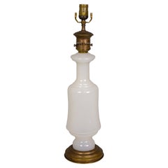 Retro Opaline Glass & Brass Kerosine Style Table Lamp by Fredrick Cooper