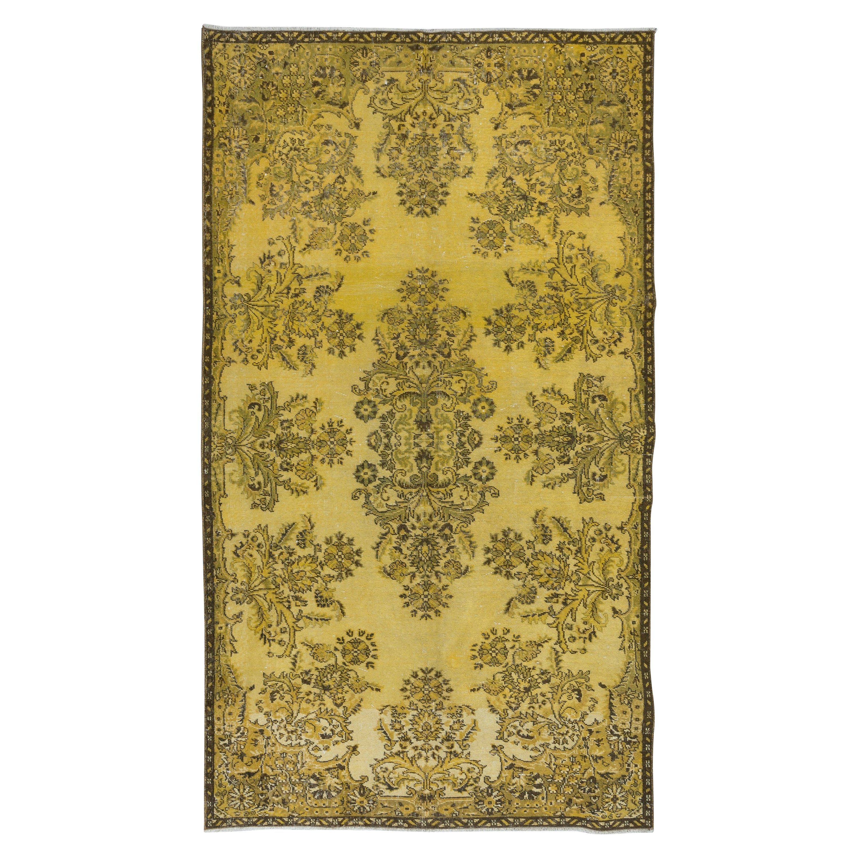 5x9 Ft Contemporary Handmade Turkish Rug with Garden Design & Yellow Background For Sale