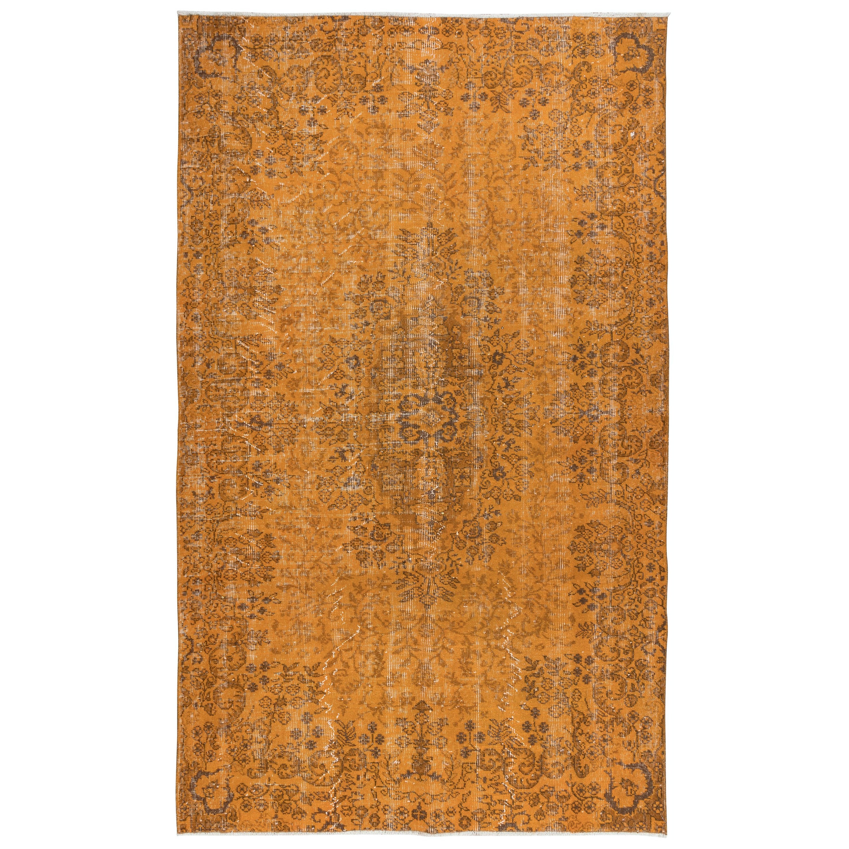5.7x9.2 Ft Rustic Turkish Area Rug, Orange Handmade Contemporary Wool Carpet