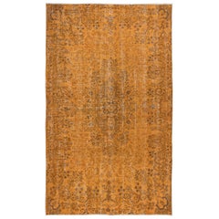 Vintage 5.7x9.2 Ft Rustic Turkish Area Rug, Orange Handmade Contemporary Wool Carpet